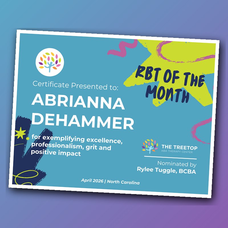 Abrianna DeHammer BT of the Month certificate