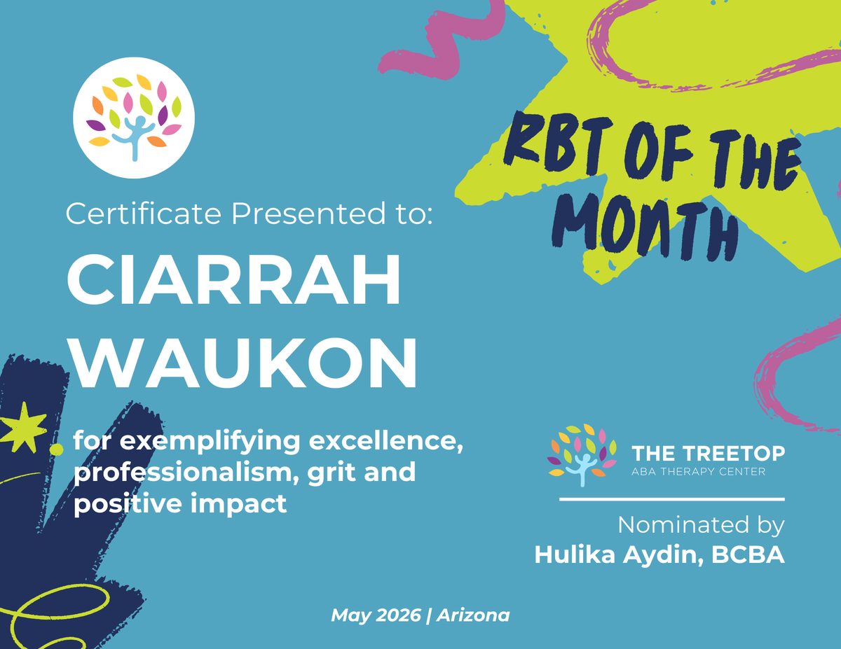 Ciarrah Waukon's BT of the Month certificate