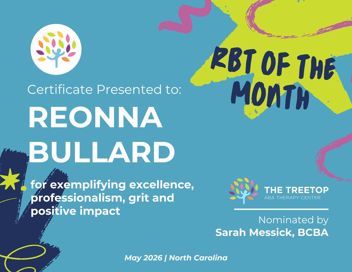 Reonna Bullard's BT of the Month certificate