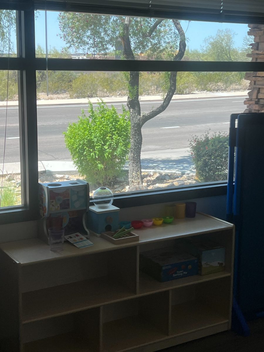 Sensory station by a window with desert view